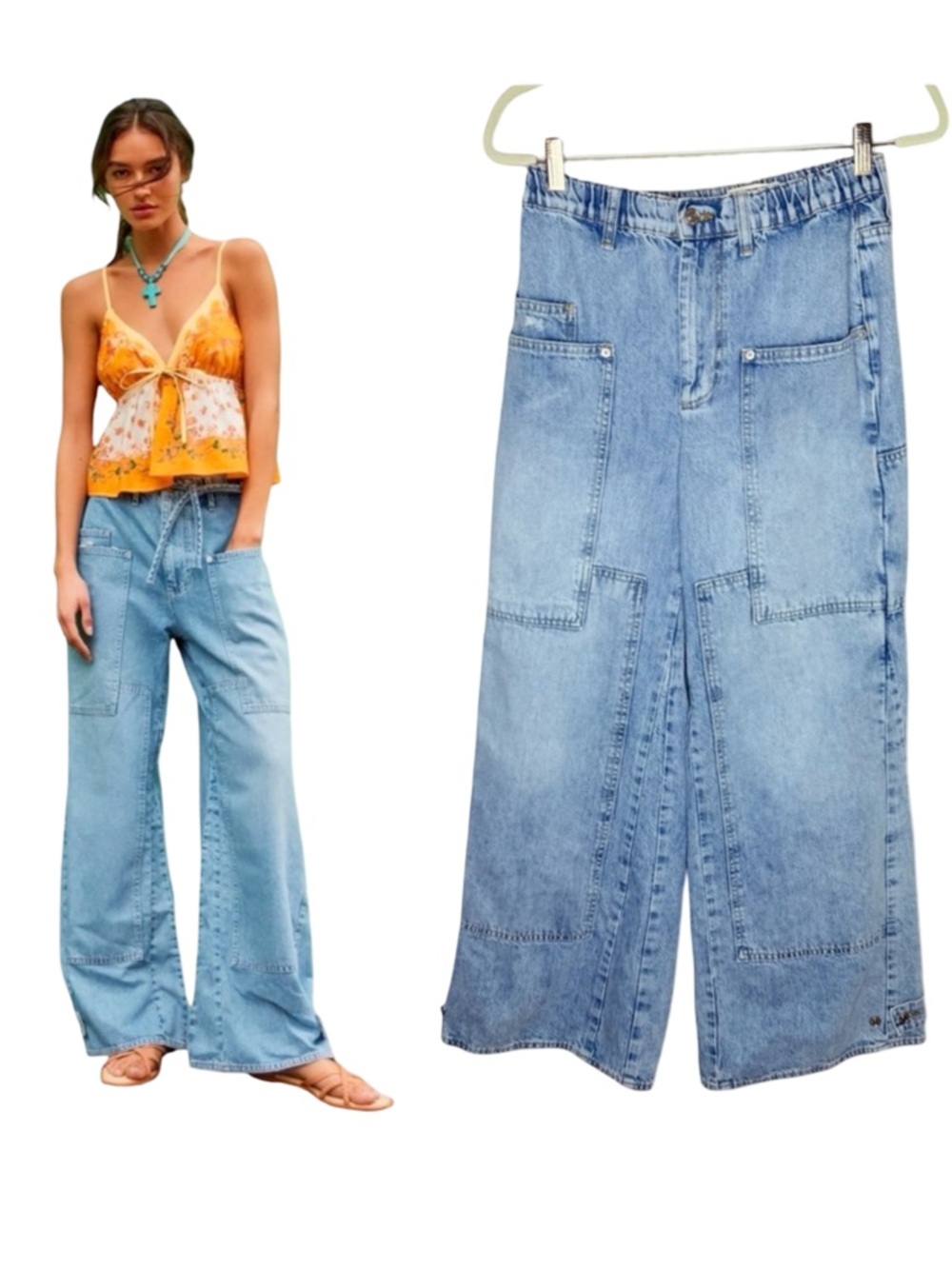 Free People We The Free Curvy Outlaw Wide Leg Jeans Size Small High Waist Cotton